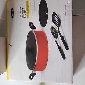 Bella 5 Piece Nonstick Everyday 11" 5 Qt Jumbo Cooker Pan Set Red